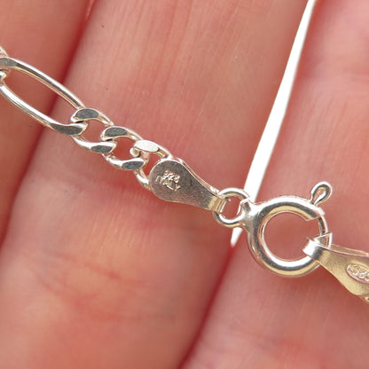 925 Sterling Silver Italy Figaro Link Bracelet 7"