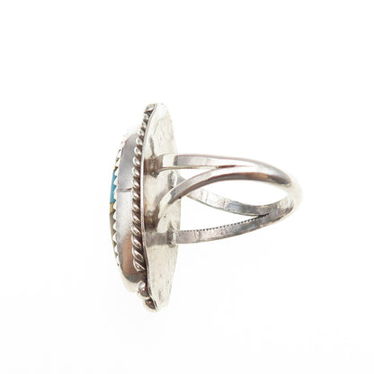 Jennifer Begay Navajo Old Pawn Sterling 2-Tone Turquoise & MOP Ring Size 5.25