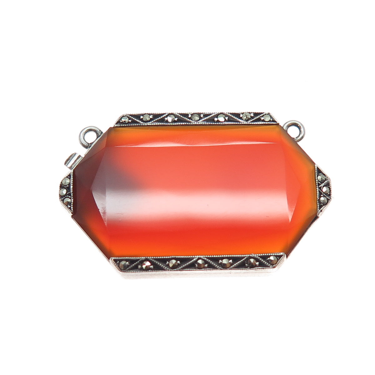 925 Sterling Antique Germany Real Carnelian Marcasite Bracelet Necklace Box Lock