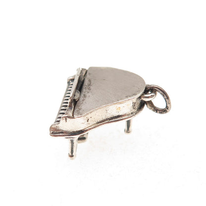 Beau 925 Sterling Silver Vintage Grand Piano Oxidized 3D Open Charm Pendant