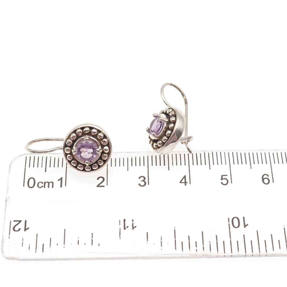 925 Sterling Silver Vintage Real Amethyst Beaded Dangle Earrings