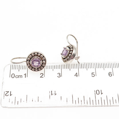 925 Sterling Silver Vintage Real Amethyst Beaded Dangle Earrings