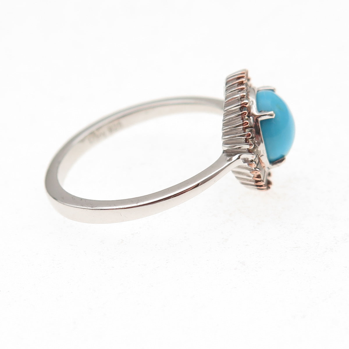 D'Joy 925 Sterling Silver Real Diamond & Sleeping Beauty Turquoise Ring Size 8