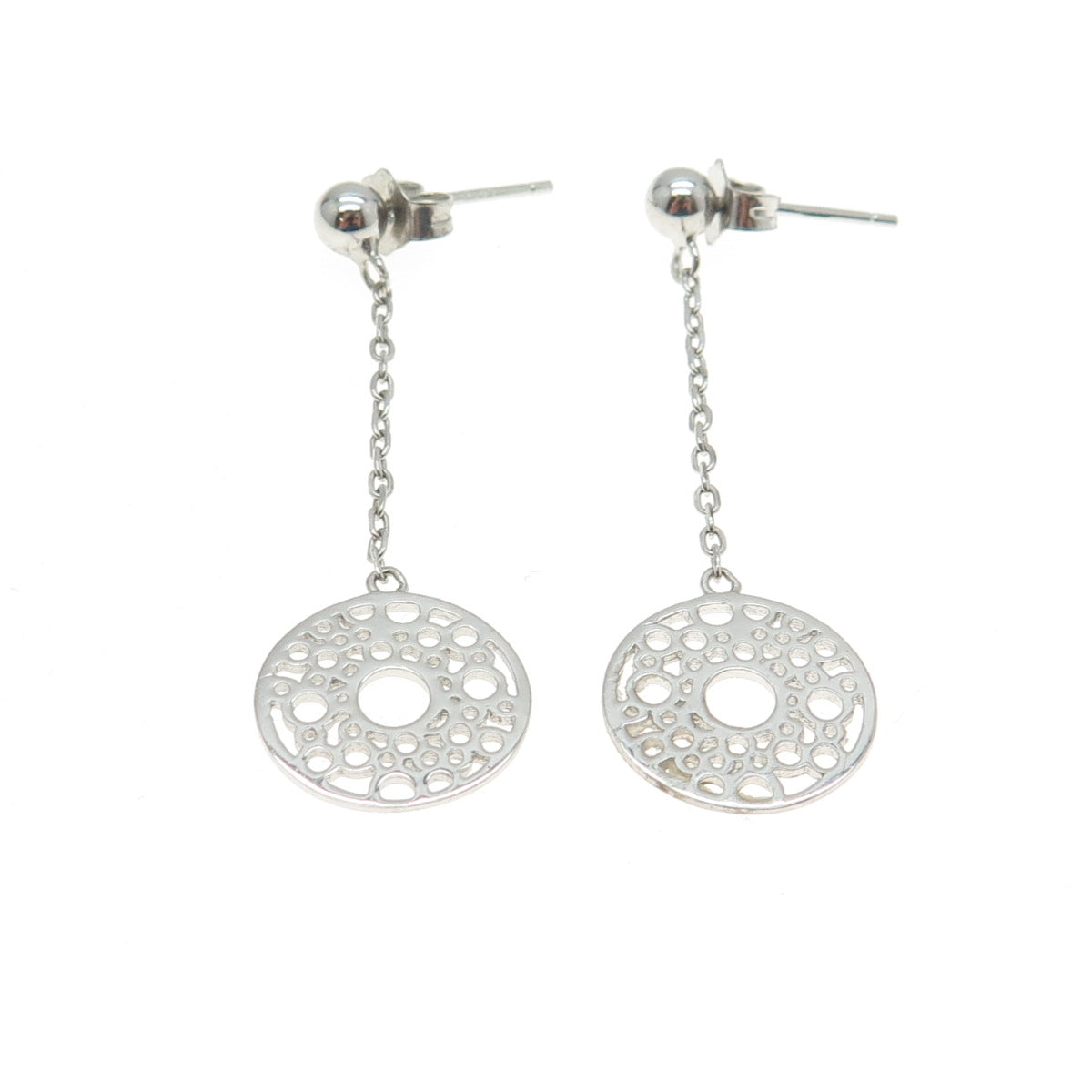 925 Sterling Silver Circle w/Chain Dangling Earrings