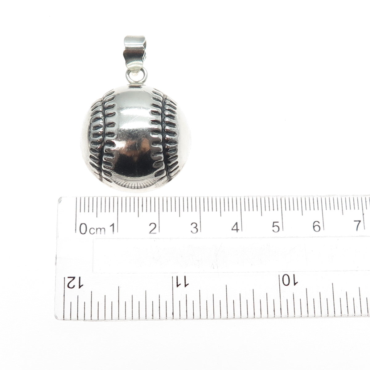925 Sterling Silver Vintage Baseball Oxidized Charm Pendant