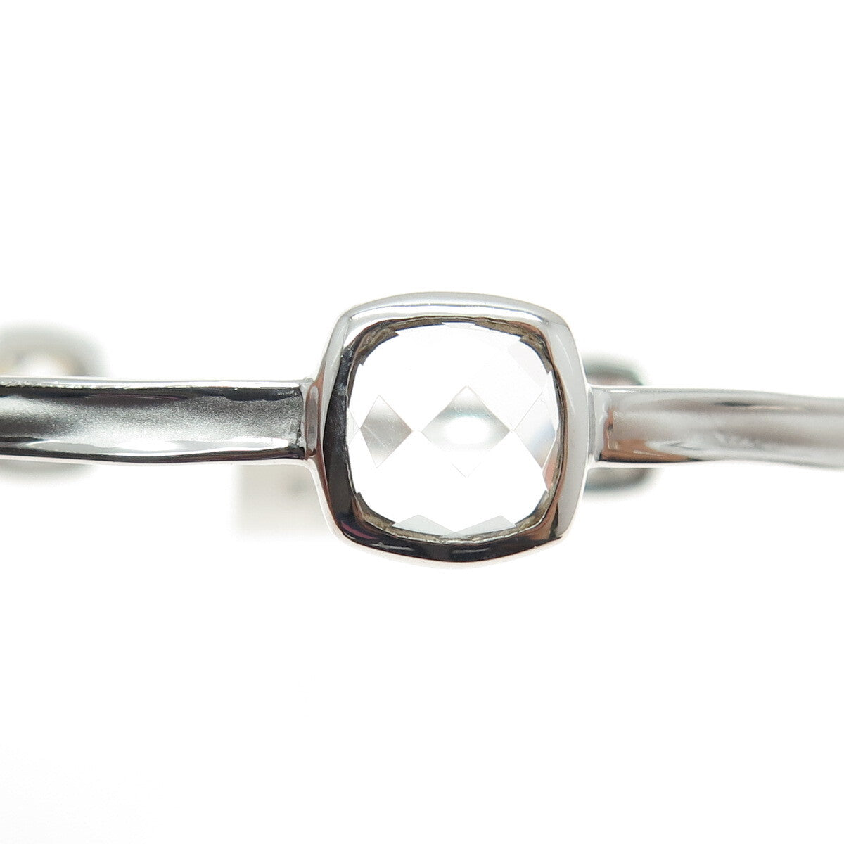 CHARLES GARNIER Sterling Silver Real Clear Quartz Station Bangle Bracelet 7.75"