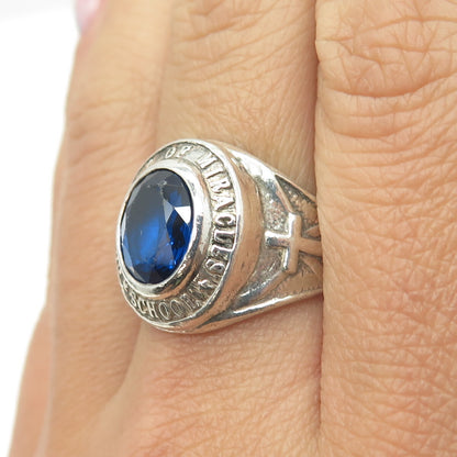 925 Sterling Silver Vintage 1971 Glass Our Lady of Miracles School Ring Size 8.5
