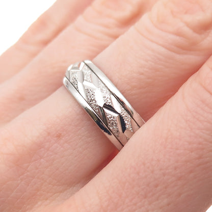 925 Sterling Silver Textured Rotating Band Ring Size 10