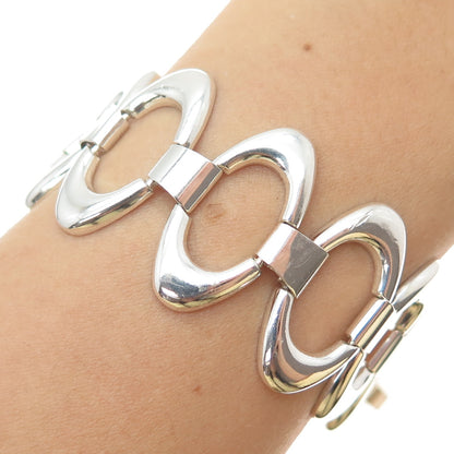 925 Sterling Silver Vintage RW Artisan Modernist Oval Link Bracelet 6.5"