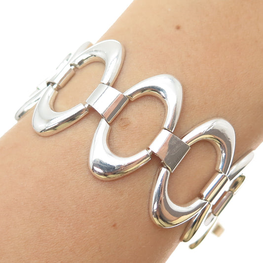 925 Sterling Silver Vintage RW Artisan Modernist Oval Link Bracelet 6.5"