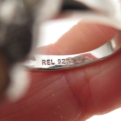 925 Sterling Silver Vintage Real MOP & C Z Heart Cluster Ring Size 6.25