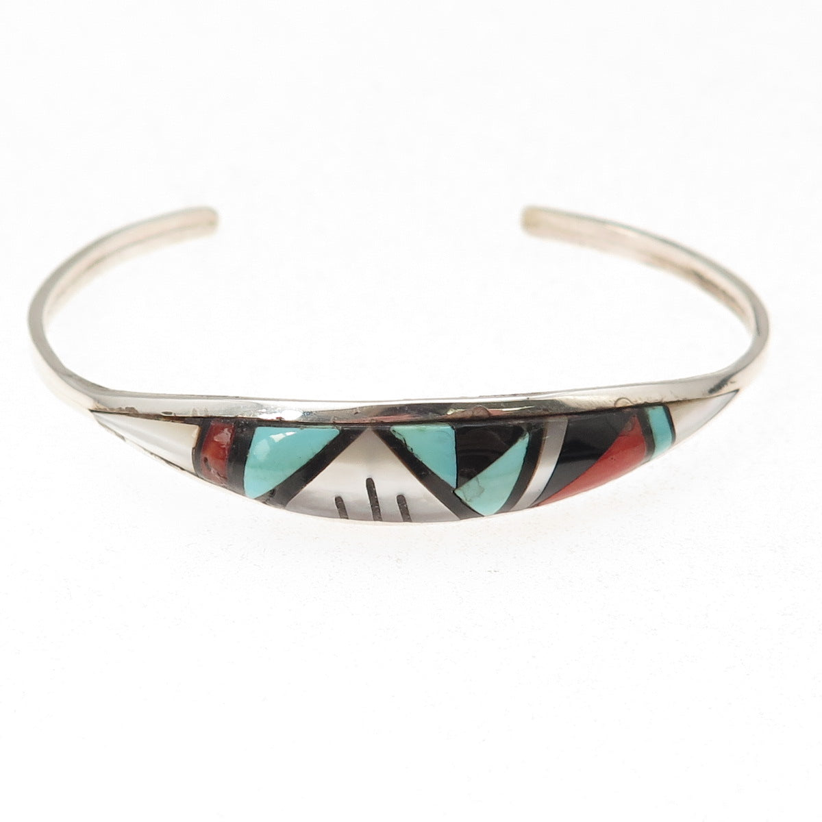 John & Rosalie Bowannie Zuni Old Pawn Sterling MultiGem Adjustable Bracelet 5.5"