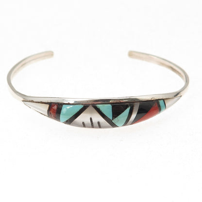 John & Rosalie Bowannie Zuni Old Pawn Sterling MultiGem Adjustable Bracelet 5.5"