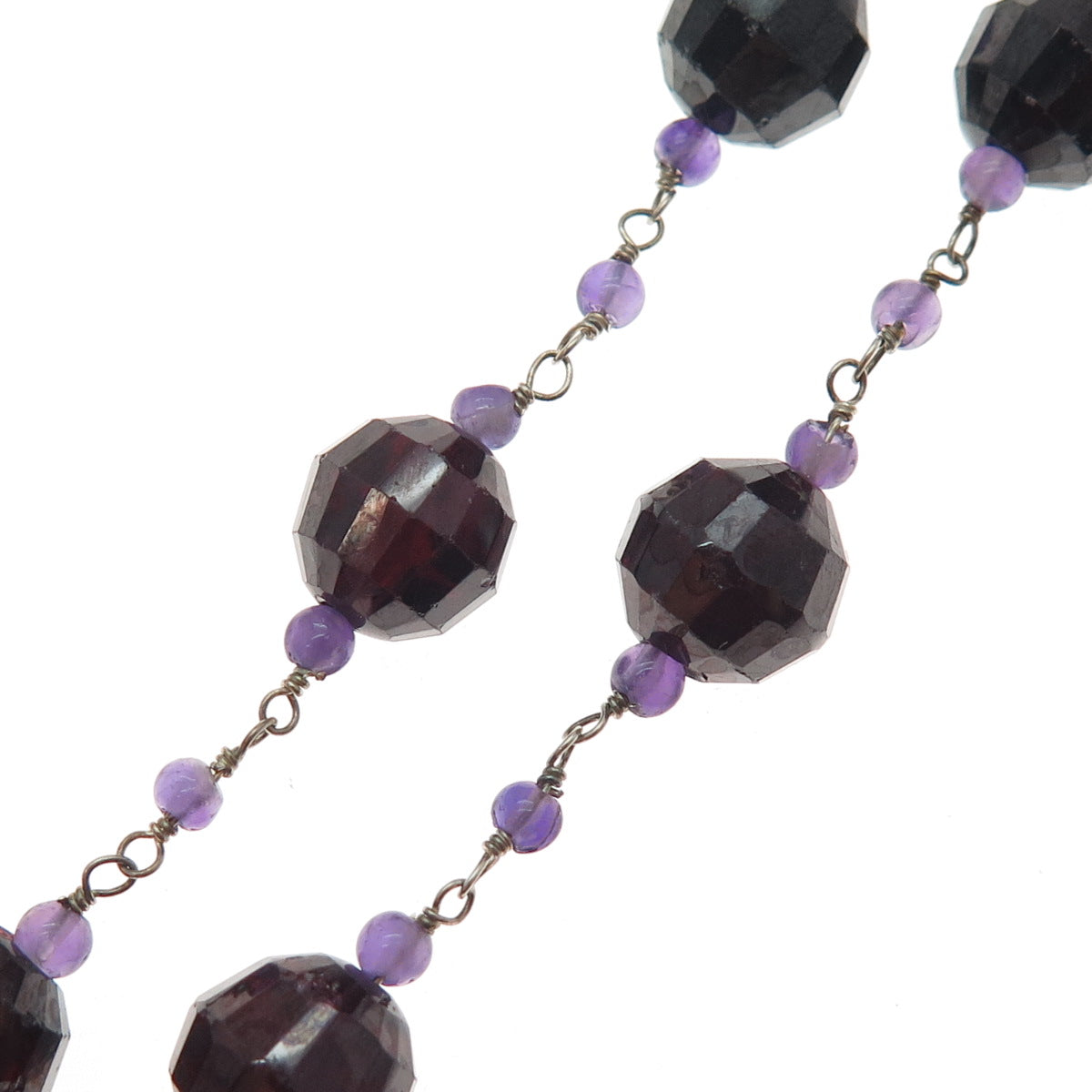 925 Sterling Silver Vintage Real Red Garnet & Amethyst Beaded Chain Necklace 16"