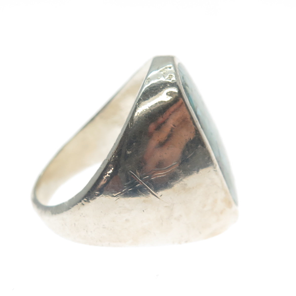 Old Pawn 925 Sterling Silver Vintage Southwestern Turquoise Inlay Ring Size 10.5