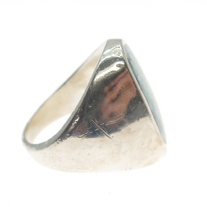 Old Pawn 925 Sterling Silver Vintage Southwestern Turquoise Inlay Ring Size 10.5