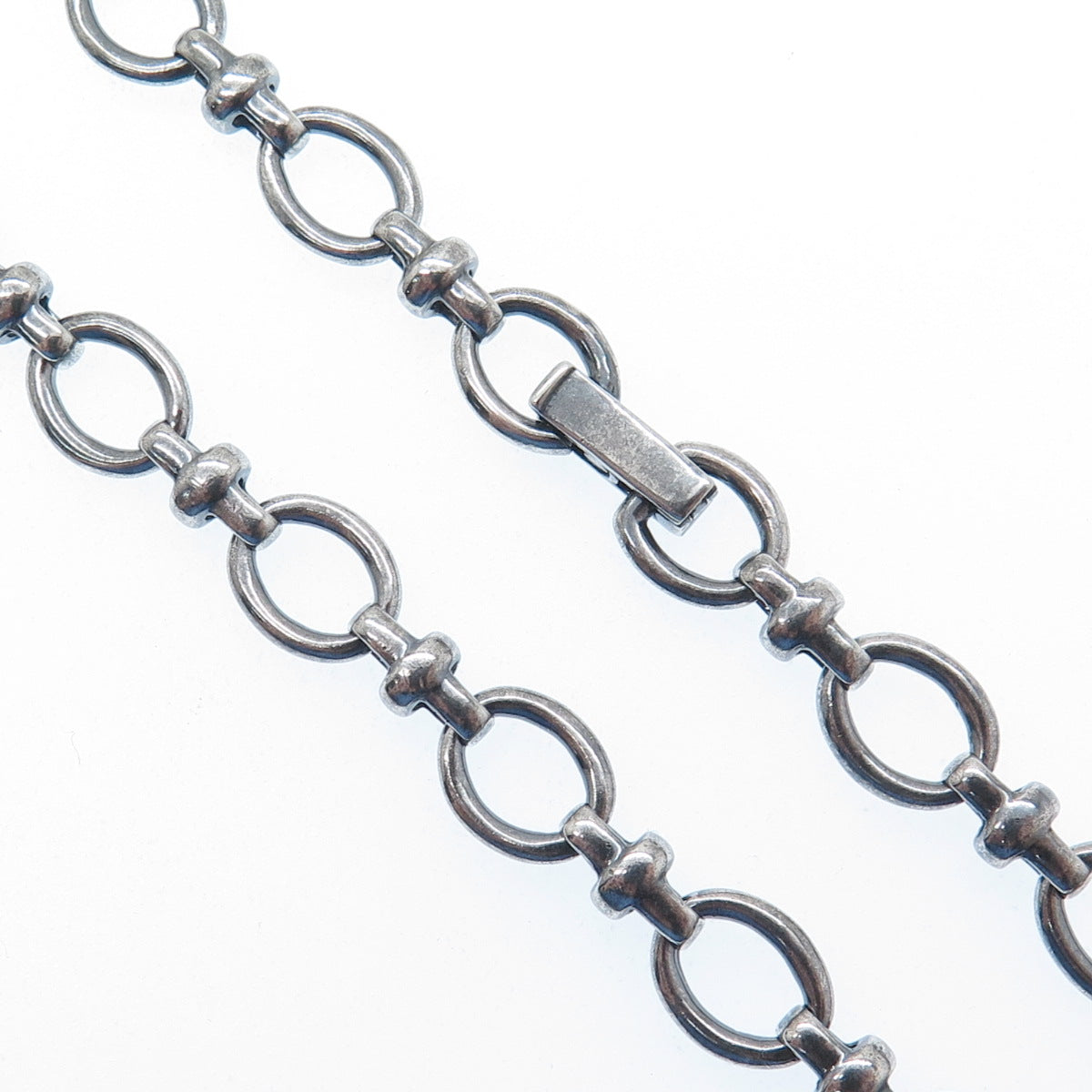 MICHELLE ALBALA Sterling Silver Vintage Oxidized Oval Cross Chain Necklace 18"