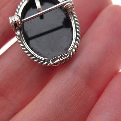 925 Sterling Silver Vintage Italy Ceramic Lady Cameo Pin Brooch / Pendant