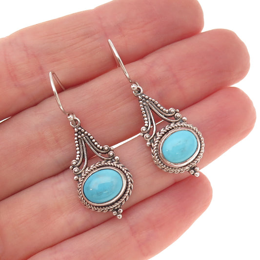 Samuel Benham 925 Sterling Silver Vintage Real Turquoise Dangle Earrings