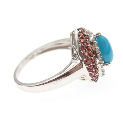 Chuck Clemency 925 Sterling Real Turquoise Red Garnet & White Topaz Ring Size 10