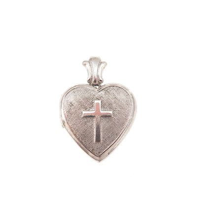 925 Sterling Silver Antique Art Deco Enamel Cross Heart Locket Charm Pendant