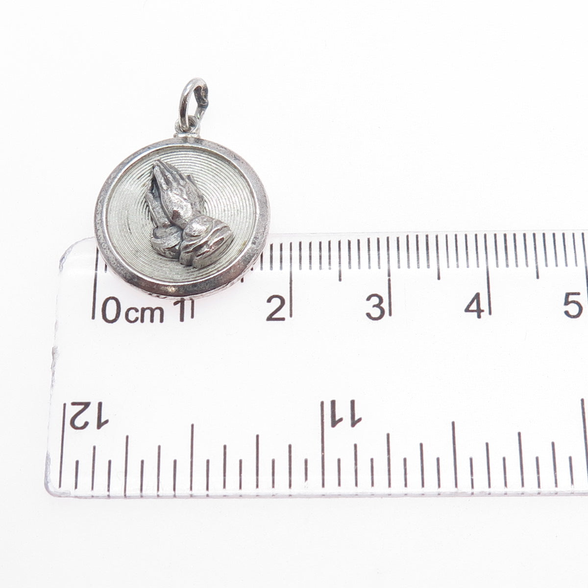 CREED 925 Sterling Silver Vintage Praying Hands Oxidized Charm Pendant