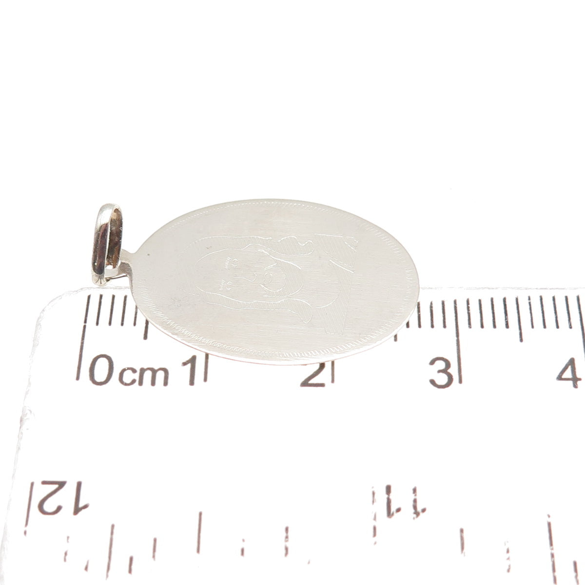 925 Sterling Silver Vintage Engraved Jesus Oval Tag Charm Pendant
