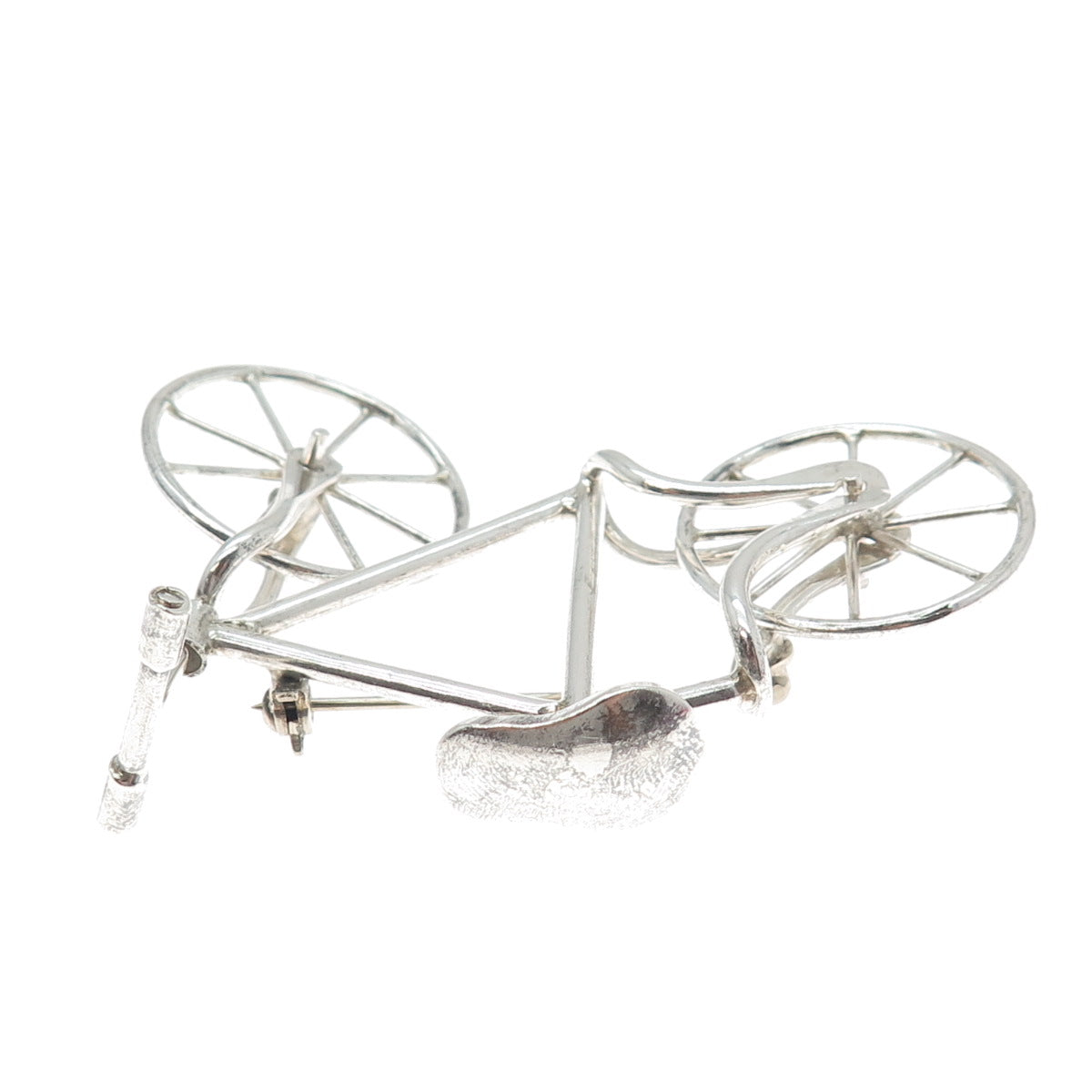 925 Sterling Silver Vintage Mexico Bicycle Movable Wheels Pin Brooch