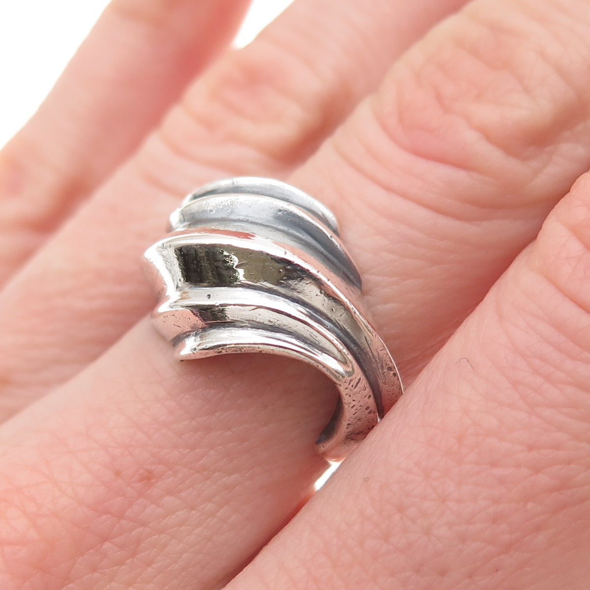 Marc 925 Sterling Silver Vintage Modernist Oxidized Ring Size 6.25