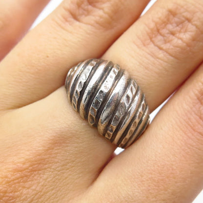 925 Sterling Silver Vintage Ribbed Ring Size 6
