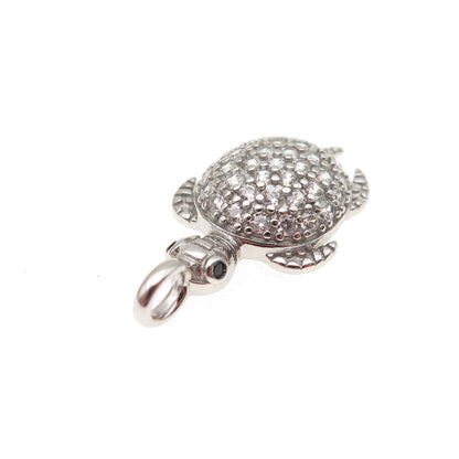 925 Sterling Silver Round-Cut C Z Turtle Mini Charm Pendant