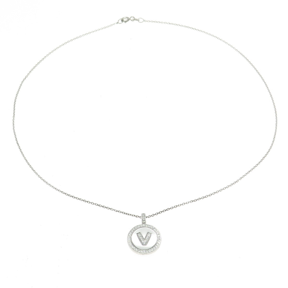 925 Sterling Silver Round-Cut C Z Letter "V" Initial Cable Chain Necklace 16"
