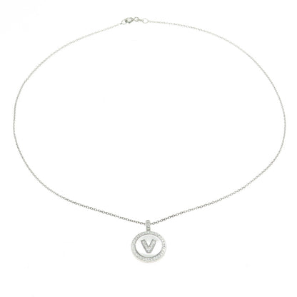 925 Sterling Silver Round-Cut C Z Letter "V" Initial Cable Chain Necklace 16"