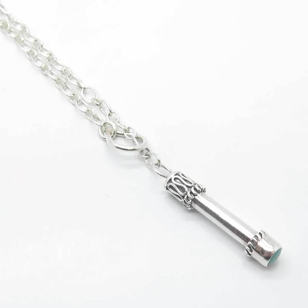 925 Sterling Silver Vintage Real Turquoise Gemstone Rolo Chain Necklace 20"
