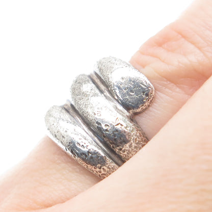 925 Sterling Silver Vintage Modernist Bypass Oxidized Ring Size 6.25