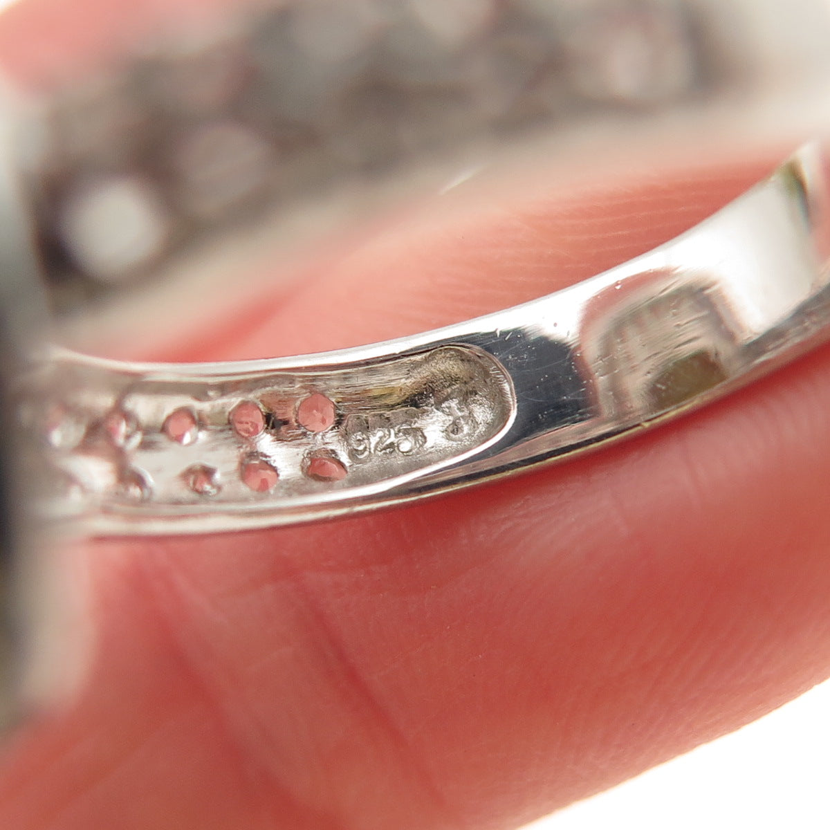 925 Sterling Silver Real Cushion & Round-Cut Peridot White Topaz Ring Size 7.25