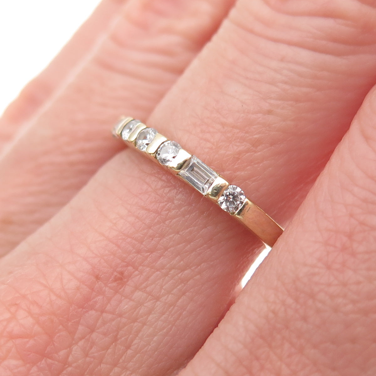 925 Sterling Gold Plated Round & Tapered Baguette-Cut C Z Engagement Ring Size 6