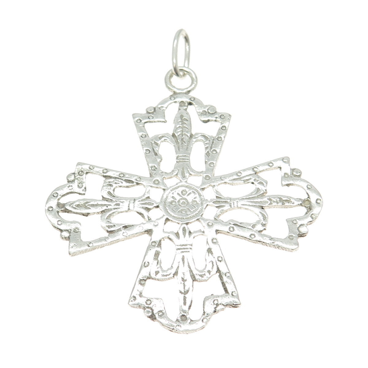 925 Sterling Silver Antique Art Deco Fleur de Lis Cross Religious Pendant