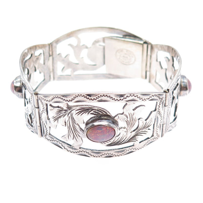 JOY 925 Sterling Silver Vintage Mexico Dragon Breath Opal Floral Bracelet 7.25"