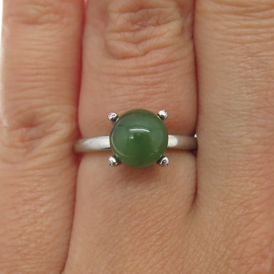 JOY 925 Sterling Silver Vintage Real Diamond Accent & Jade Ball Ring Size 5