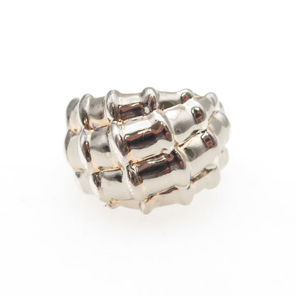 925 Sterling Silver Vintage Modernist Bamboo Ring Size 7.25