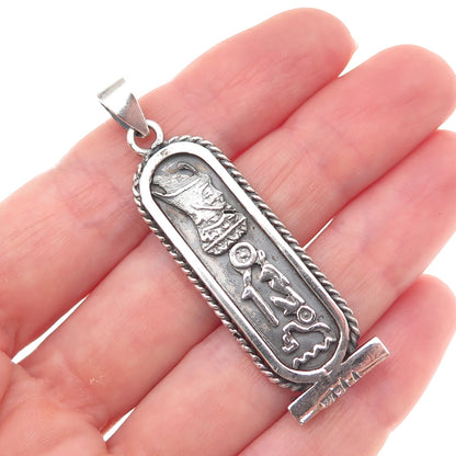 800 Silver Vintage Egyptian Pharaoh Cartouche Oxidized Charm Pendant