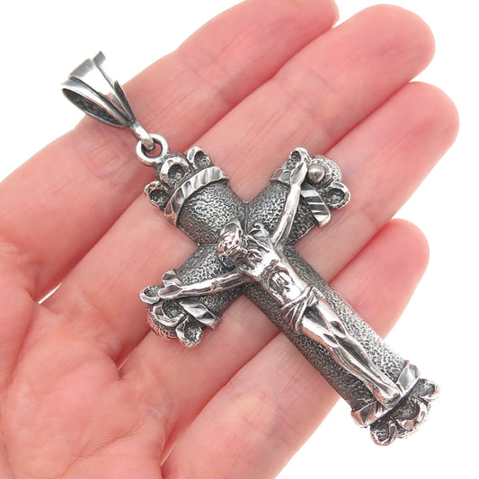925 Sterling Silver Vintage Crucifix Cross Oxidized Pendant