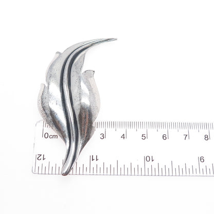 DANECRAFT 925 Sterling Silver Vintage Modernist Feather Oxidized Pin Brooch