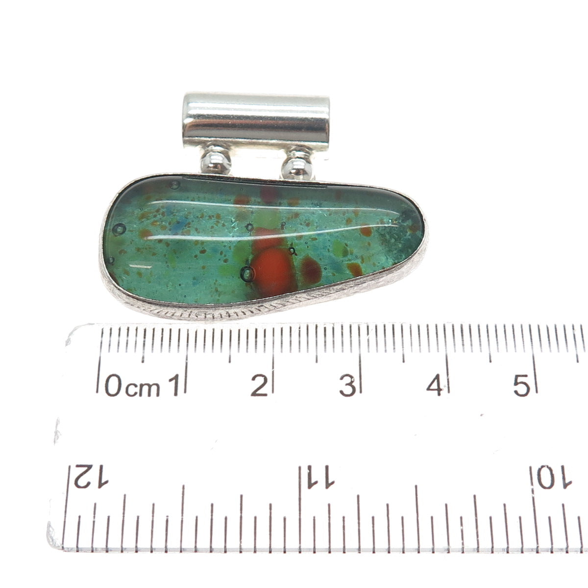925 Sterling Silver Vintage Mexico Murano Glass Modernist Slide Charm Pendant