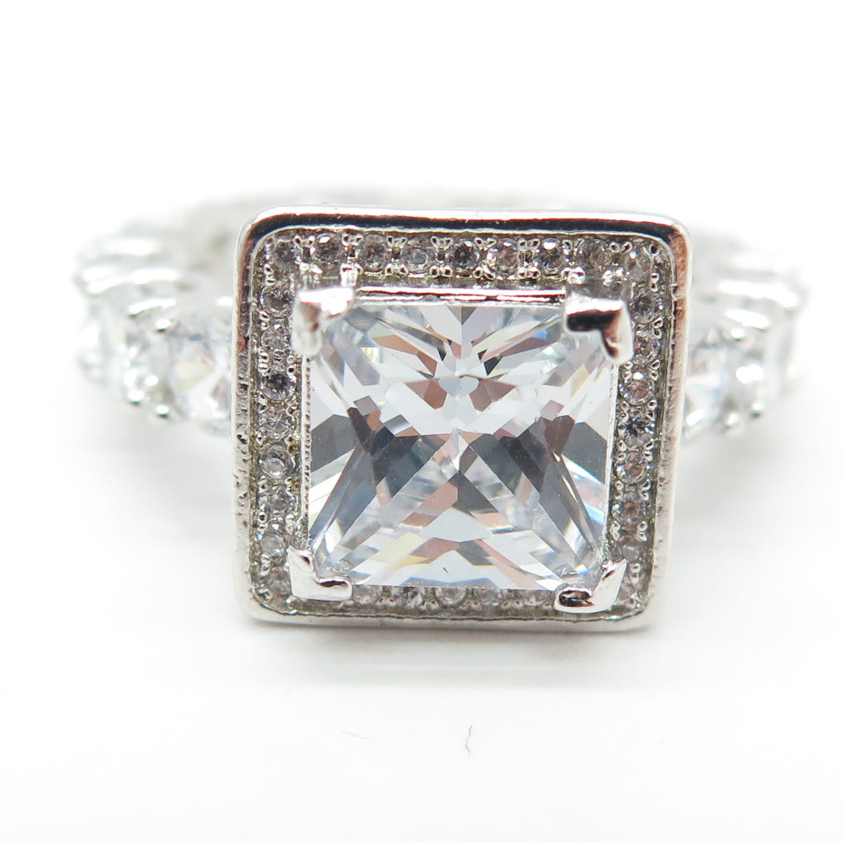 925 Sterling Silver Princess & Round-Cut Shaped C Z Ring Size 6.25