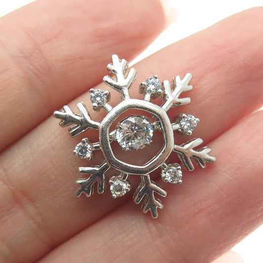 SAI 925 Sterling Silver Round-Cut C Z Snowflake Slide Pendant