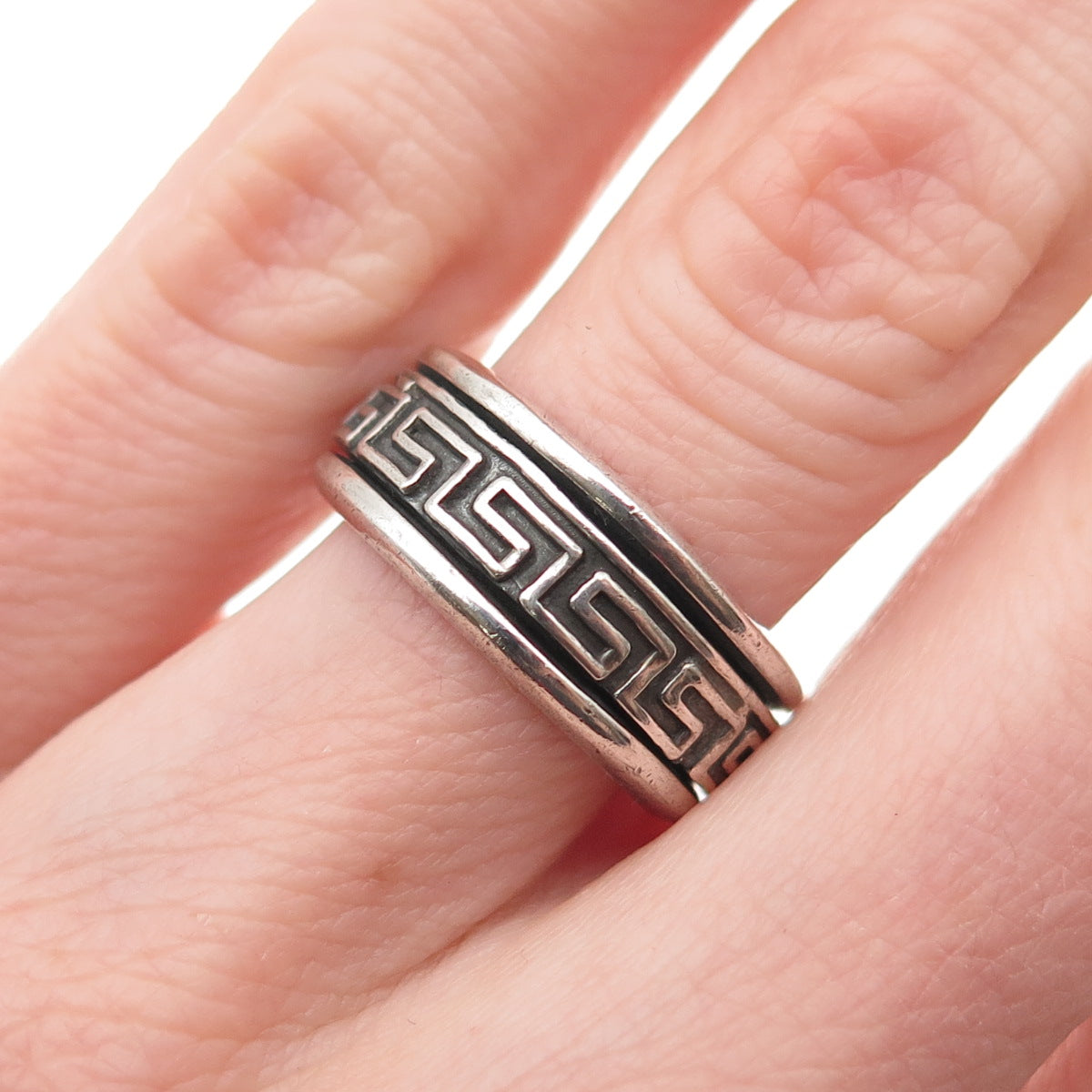 925 Sterling Silver Vintage Mexico Greek Key Oxidized Band Ring Size 6