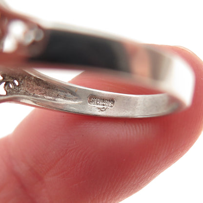 925 Sterling Silver Vintage Real Marquise-Cut Peridot Swirl Bypass Ring Size 7