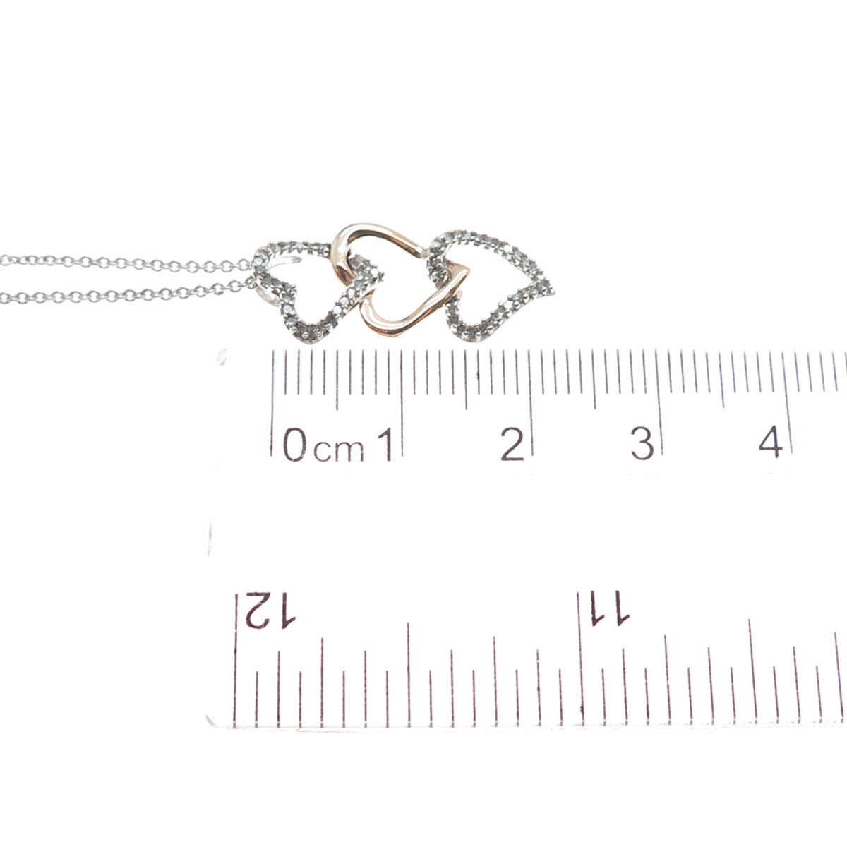 KARIZIA KA 1772 Sterling Silver 10K Gold Real Diamond Heart Chain Necklace 18"